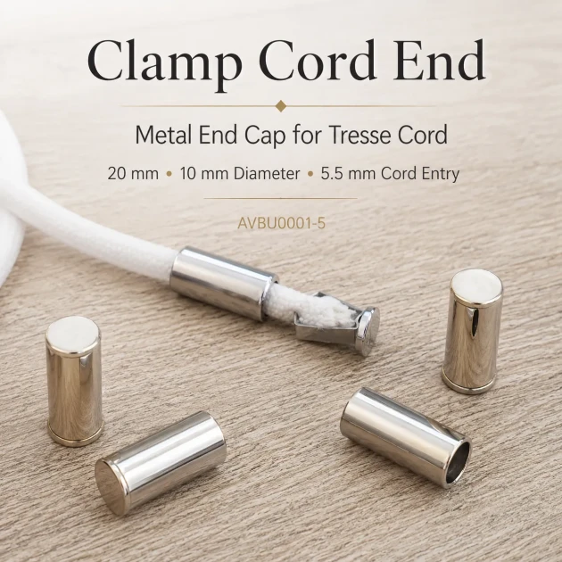 Clamp Cord End for Tres Cord - Metal Cord End 20 mm Diameter, 10 mm Diameter, 5.5 mm Cord Opening for Bags and Garments