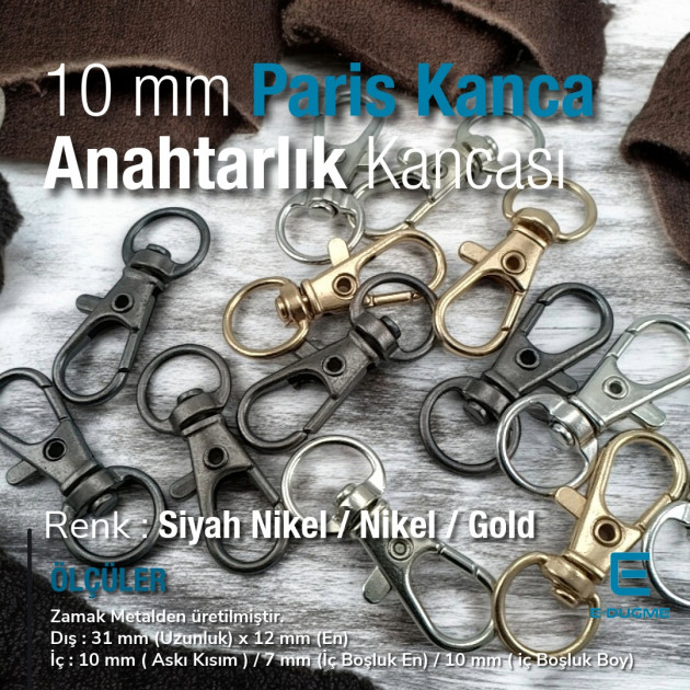 Keychain Hook 10 mm Spring Swivel Hooks - Paris Hook - Parrot Hook A 509