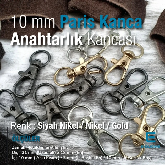 Keychain Hook 10 mm Spring Swivel Hooks - Paris Hook - Parrot Hook A 509