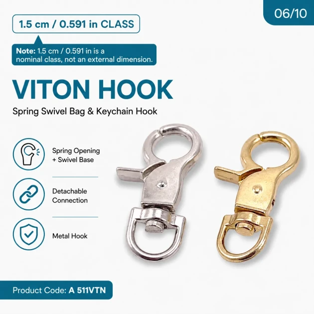 1,5 cm Viton Kanca Yaylı Döner Çanta ve Anahtarlık Kancası A 511VTN, zamak metalden üretilmiş, 35 mm uzunluk, 19 mm