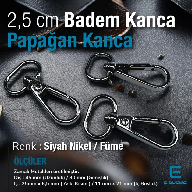Badem Kanca 25 mm Papağan Kanca - Yaylı Döner Kanca A 549