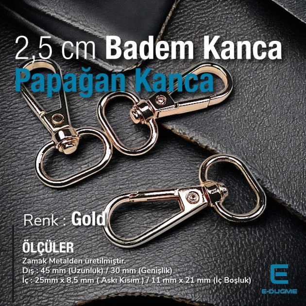 Badem Kanca 25 mm Papağan Kanca - Yaylı Döner Kanca A 549
