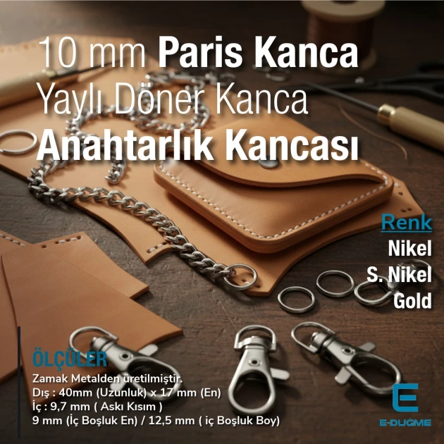 10 mm Anahtarlık Kancası Yaylı Döner Kancalar - Paris Kanca - Papağan Kanca A 578