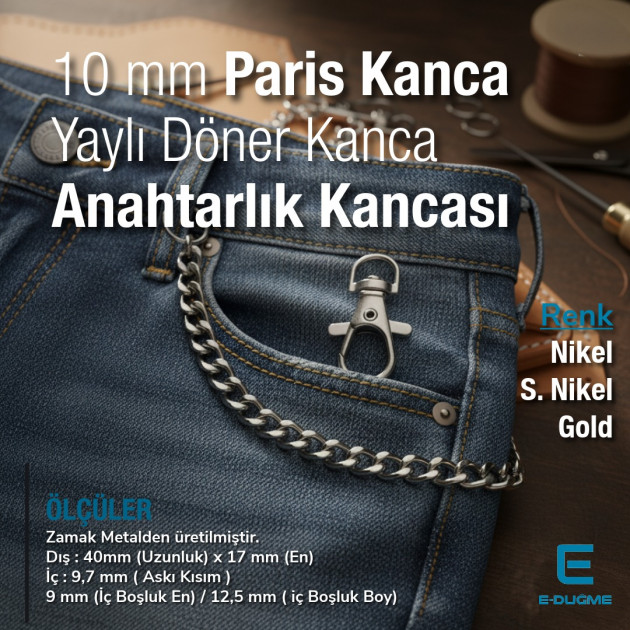 Keychain Hook 10 mm Spring Swivel Hooks - Paris Hook - Parrot Hook A 578