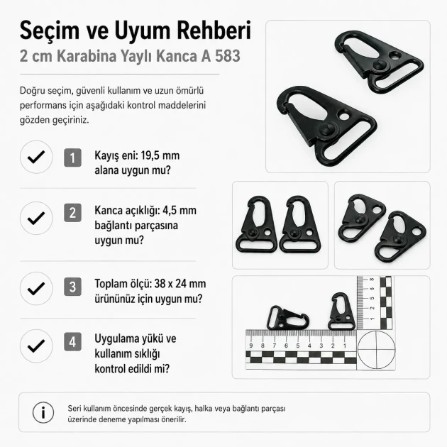 Tüfek Kancası 2 cm Zamak Metal Yaylı Askı Kayış ve Çanta Kancası A 583, çanta ve kayışlar için sağlam metal kanca