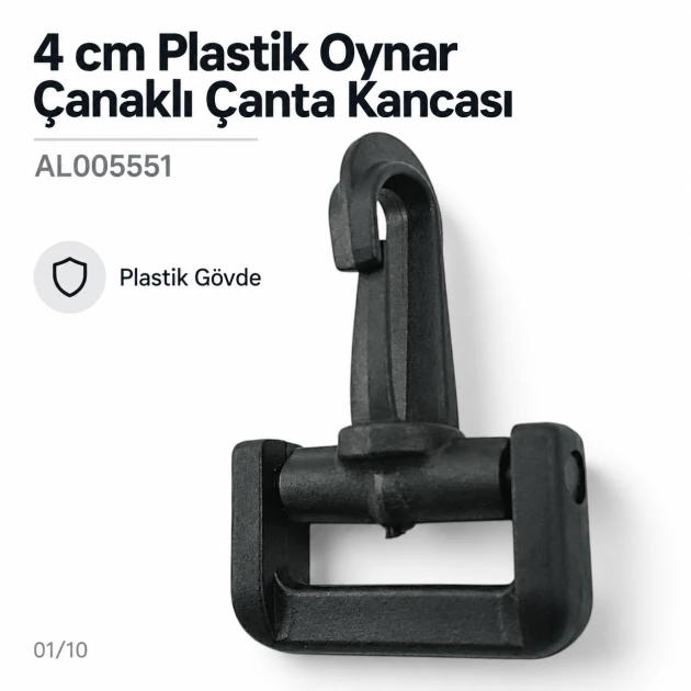 4 cm Plastik Oynar Çanaklı Çanta Kancası – 40 mm Kayış Uyumlu, plastik döner bağlantı aksesuarı