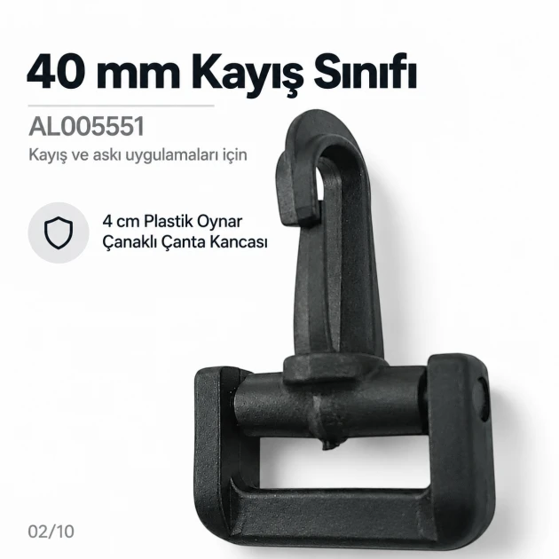 4 cm Plastik Oynar Çanaklı Çanta Kancası – 40 mm Kayış Uyumlu, plastik döner bağlantı aksesuarı