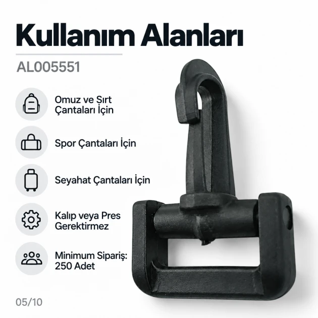 4 cm Plastik Oynar Çanaklı Çanta Kancası – 40 mm Kayış Uyumlu, plastik döner bağlantı aksesuarı
