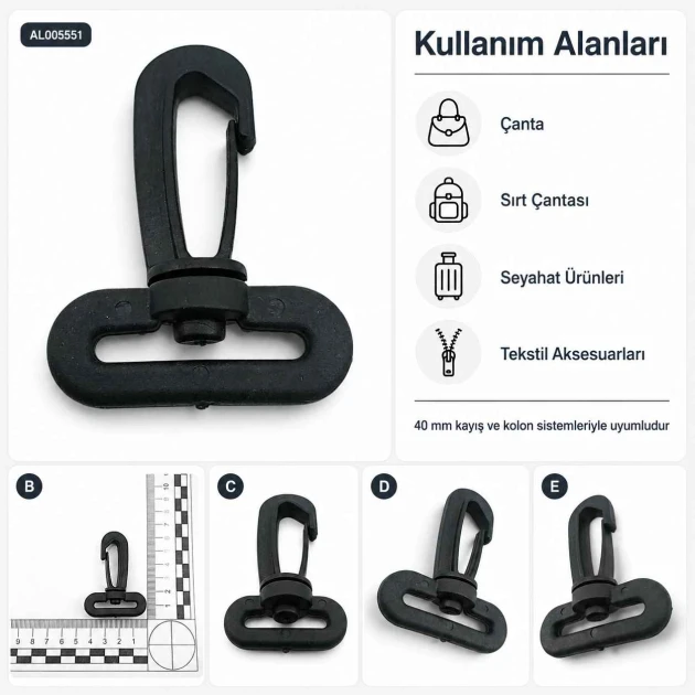 4 cm Plastik Oynar Çanta Kancası, yüksek kaliteli plastik malzemeden üretilmiş, dayanıklı ve estetik yapısıyla çanta