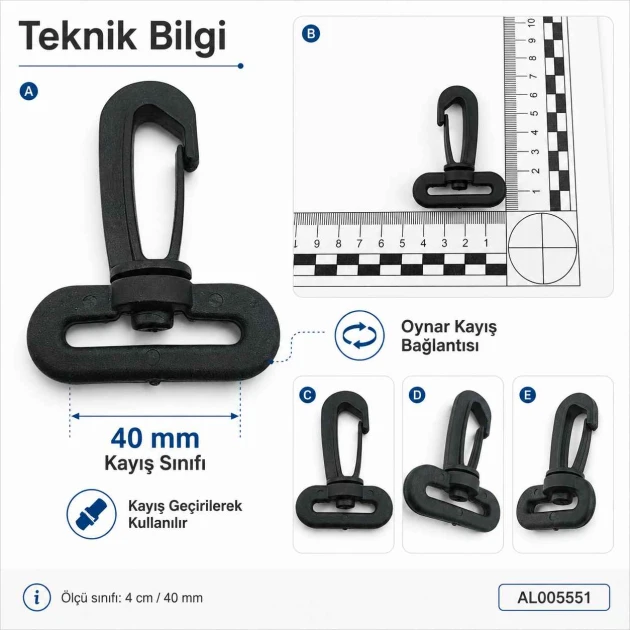 4 cm Plastik Oynar Çanta Kancası, yüksek kaliteli plastik malzemeden üretilmiş, dayanıklı ve estetik yapısıyla çanta