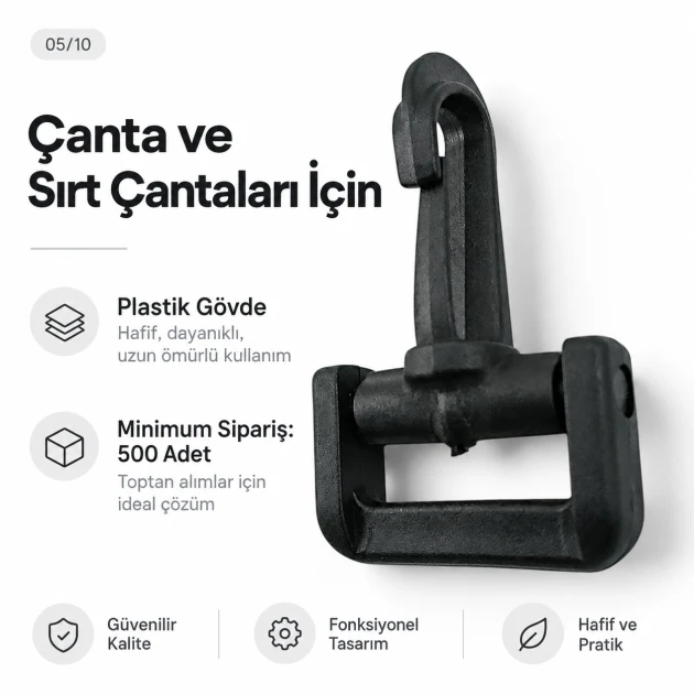3 cm Plastik Oynar Çanaklı Çanta Kancası - 30 mm Kayış Uyumlu, çanta ve tekstil askılarında döner bağlantı sağlayan plastik