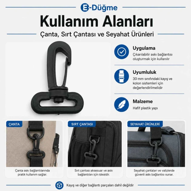 3 cm Plastik Oynar Çanta Kancası AL005552, dayanıklı zamak metal malzemeden üretilmiştir, çanta askıları ve aksesuarlar için