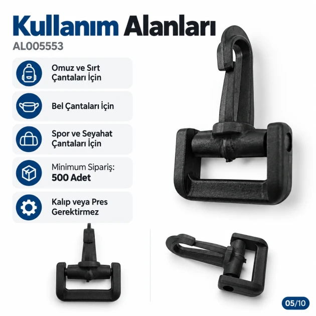 2,5 cm plastik oynar çanaklı çanta kancası, 25 mm kayış uyumlu, omuz çantaları, sırt çantaları, bel çantaları için ideal