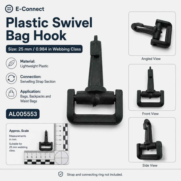 2,5 cm Plastik Oynar Çanta Kancası AL005553, dayanıklı zamak metal malzemeden üretilmiş, estetik görünüm ve pratik kullanım