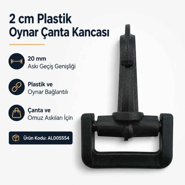 2 cm Plastik Oynar Çanta Kancası - Yüksek kaliteli zamak metal malzemeden üretilmiş, dayanıklı ve estetik görünüm sunan