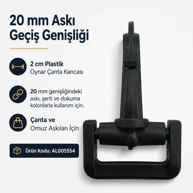 2 cm Plastik Oynar Çanta Kancası - Yüksek kaliteli zamak metal malzemeden üretilmiş, dayanıklı ve estetik görünüm sunan