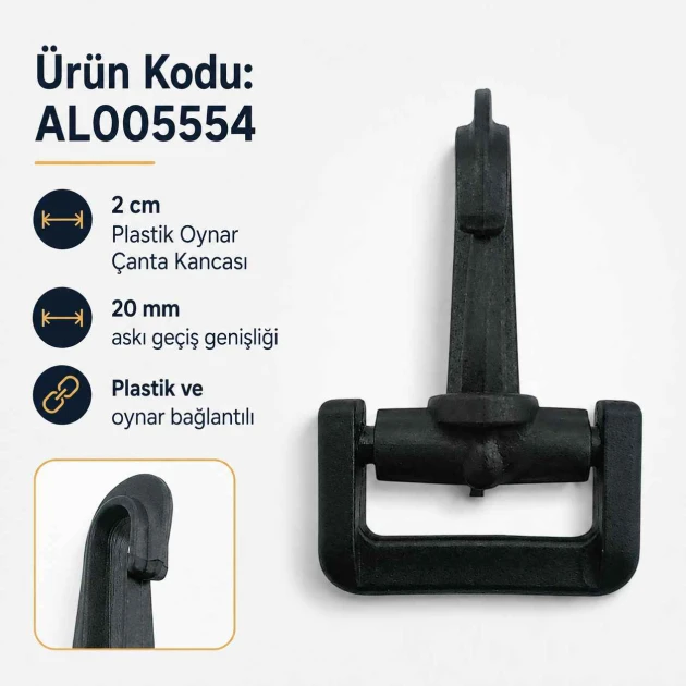 2 cm Plastik Oynar Çanta Kancası - Yüksek kaliteli zamak metal malzemeden üretilmiş, dayanıklı ve estetik görünüm sunan