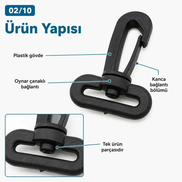 2.5 cm Plastic Swivel Bag Hook for 25 mm Webbing - Durable and Lightweight Connection for Bags