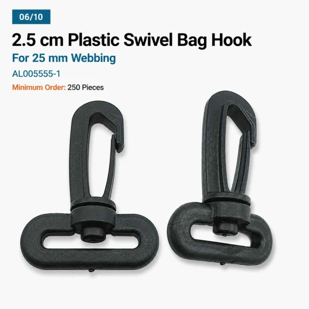 2.5 cm Plastic Swivel Bag Hook for 25 mm Webbing - Durable and Lightweight Connection for Bags