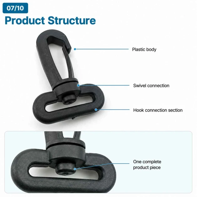 2.5 cm Plastic Swivel Bag Hook for 25 mm Webbing - Durable and Lightweight Connection for Bags