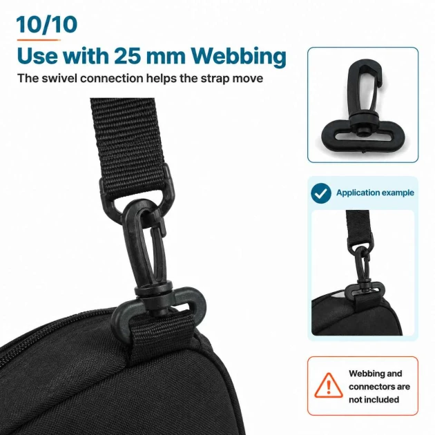 2.5 cm Plastic Swivel Bag Hook for 25 mm Webbing - Durable and Lightweight Connection for Bags