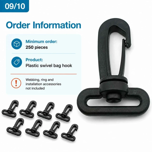 2.5 cm Plastic Swivel Bag Hook for 25 mm Webbing - Durable and Lightweight Connection for Bags