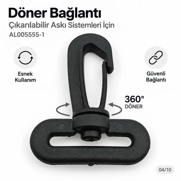 2,5 cm Plastik Döner Çanta Kancası - 25 mm kayış uyumlu, dayanıklı plastik malzeme ile tasarlanmış çanta aksesuarı