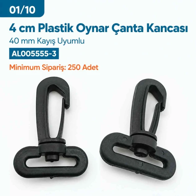 40 mm Plastic Swivel Bag Hook for 40 mm Webbing, durable plastic construction, ideal for secure bag strap connections