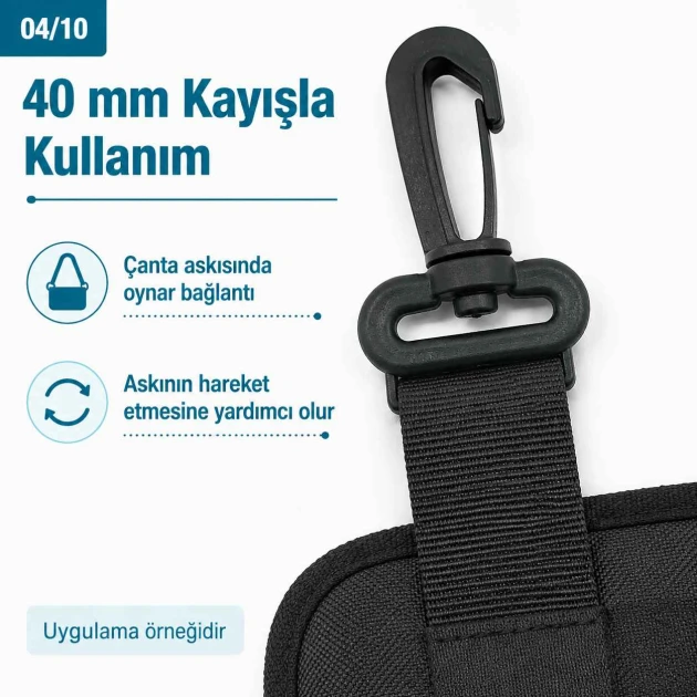 40 mm Plastic Swivel Bag Hook for 40 mm Webbing, durable plastic construction, ideal for secure bag strap connections