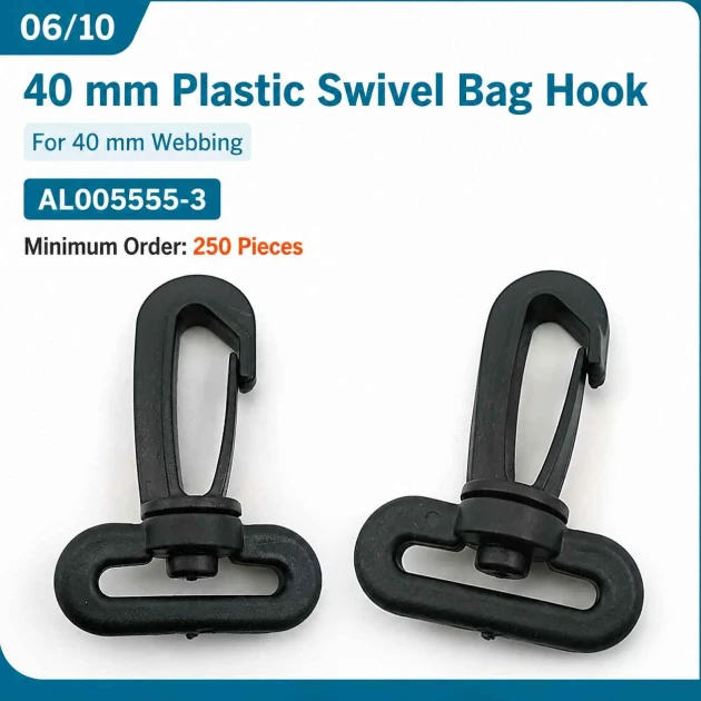 40 mm Plastic Swivel Bag Hook for 40 mm Webbing, durable plastic construction, ideal for secure bag strap connections