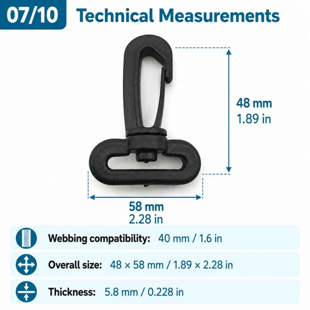 40 mm Plastic Swivel Bag Hook for 40 mm Webbing, durable plastic construction, ideal for secure bag strap connections