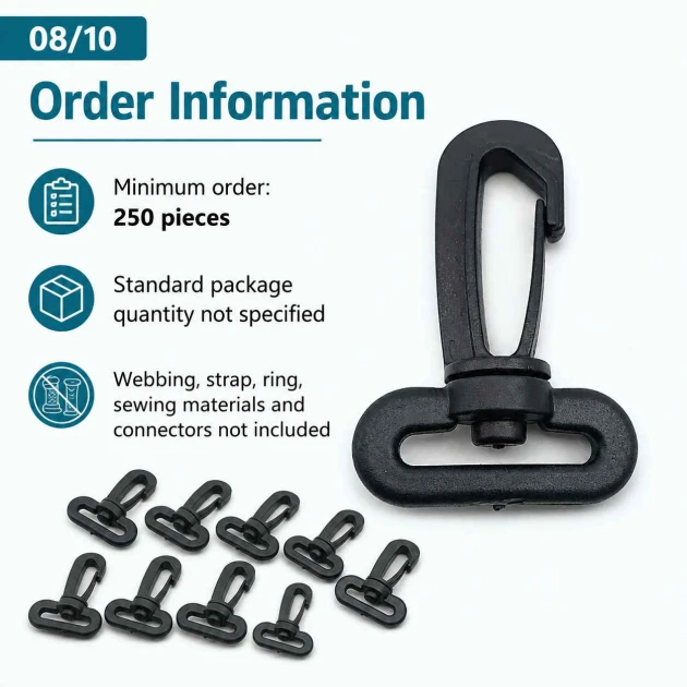 40 mm Plastic Swivel Bag Hook for 40 mm Webbing, durable plastic construction, ideal for secure bag strap connections