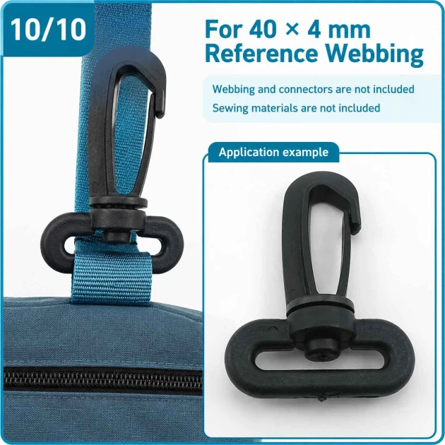 40 mm Plastic Swivel Bag Hook for 40 mm Webbing, durable plastic construction, ideal for secure bag strap connections