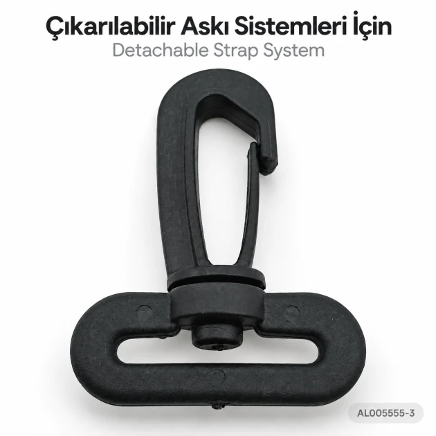 4 cm Plastik Döner Çanta Kancası - 40 mm Kayış Uyumlu, hafif plastik malzeme ile geniş kayışlar için ideal bağlantı çözümü