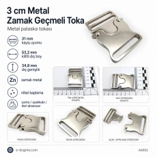 Geçmeli Toka 3 cm Geçmeli Toka Metal Zamak A0002