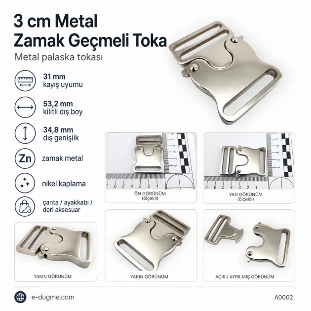 Snap Clasp 3 cm / 1.18 in Metal Zamak Buckle A0002 for bags and accessories