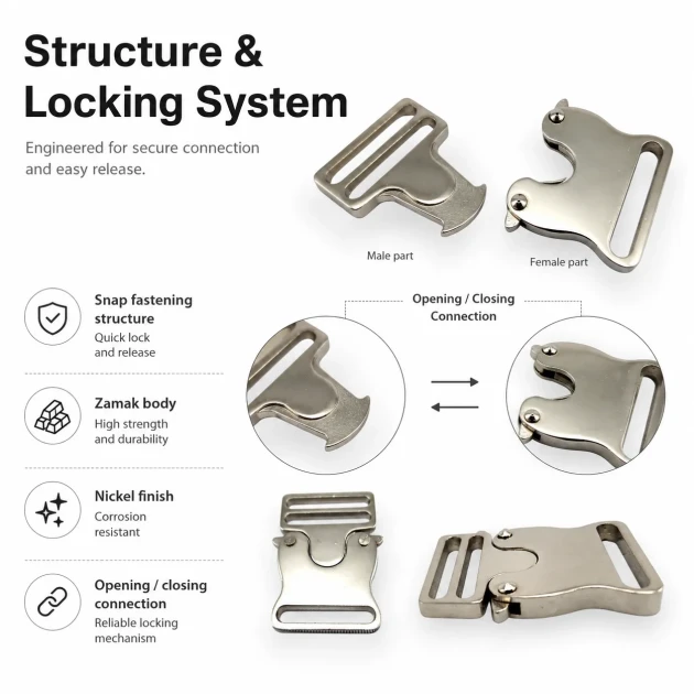 Snap Clasp 3 cm / 1.18 in Metal Zamak Buckle A0002 for bags and accessories