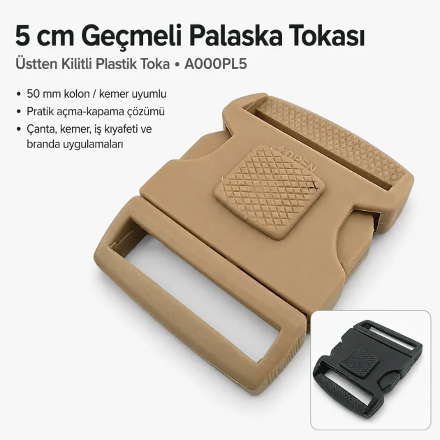 5 cm / 1.97 in Top-Lock Plastic Side-Release Bandolier Buckle made from durable PP material, ideal for bags and workwear
