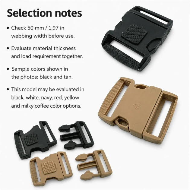 5 cm / 1.97 in Top-Lock Plastic Side-Release Bandolier Buckle made from durable PP material, ideal for bags and workwear