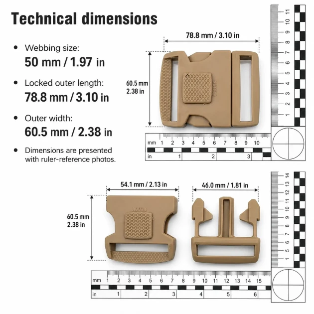 5 cm / 1.97 in Top-Lock Plastic Side-Release Bandolier Buckle made from durable PP material, ideal for bags and workwear