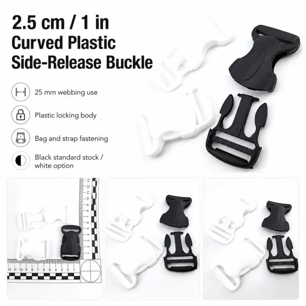 Side-Release Buckle 2.5 cm / 1 in Curved Plastic Snap Buckle for Bags and Webbing, durable and versatile fastening solution