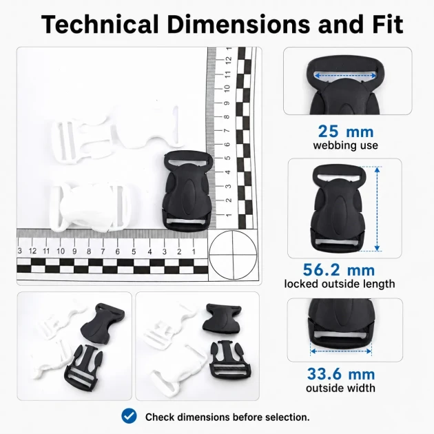 Side-Release Buckle 2.5 cm / 1 in Curved Plastic Snap Buckle for Bags and Webbing, durable and versatile fastening solution