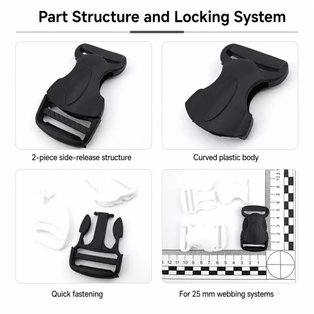 Side-Release Buckle 2.5 cm / 1 in Curved Plastic Snap Buckle for Bags and Webbing, durable and versatile fastening solution