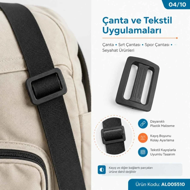 40 mm / 1.575 in Plastic Rectangular Strap Adjuster for adjustable bag straps, backpacks, and pet accessories
