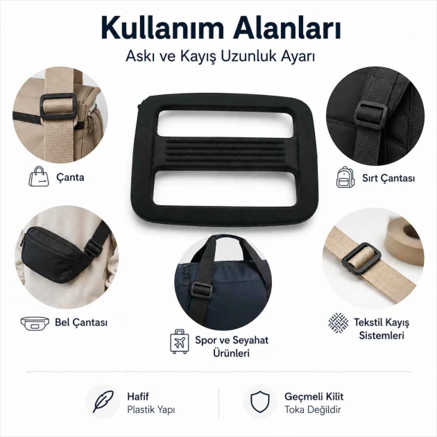 2,5 cm Plastik Dikdörtgen Askı Ayar Tokası, çanta ve kemer aksesuarları için ideal ayar çözümü