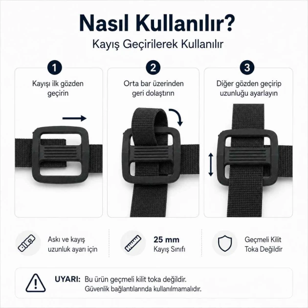 2,5 cm Plastik Dikdörtgen Askı Ayar Tokası, çanta ve kemer aksesuarları için ideal ayar çözümü