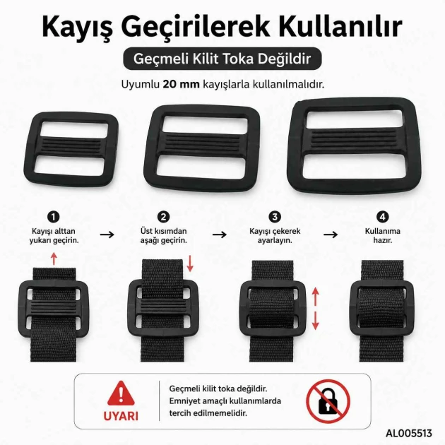 20 mm Rectangular Plastic Strap Adjuster for bags, backpacks and pet accessories
