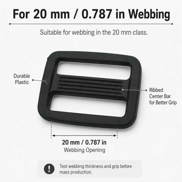 20 mm Rectangular Plastic Strap Adjuster for bags, backpacks and pet accessories