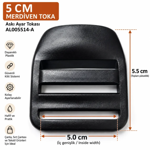50 mm (1.97 in) Plastic Ladder Lock Buckle Backpack Strap Adjuster AL005514-A