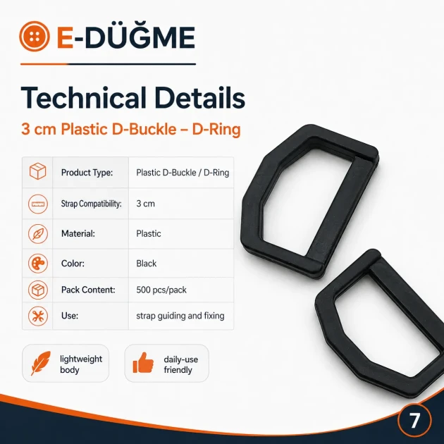 3 cm / 1.18 in Black Plastic D Ring for Bag and Accessory Production